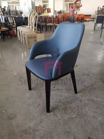 Micro Fiber Leather Wood Restaurant Chair Upholstered No Folded With Armrests