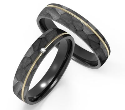 Imitation Stone Pattern Black Titanium Metal Jewelry With K Gold Zircon Custom Wedding Rings