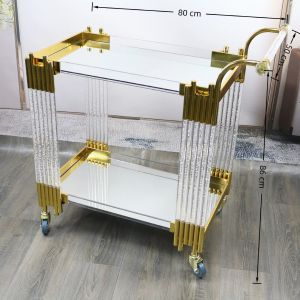 Acrylic & Stainless Steel Food Service Cart with Storage Rack for Five-Star Hotel Catering