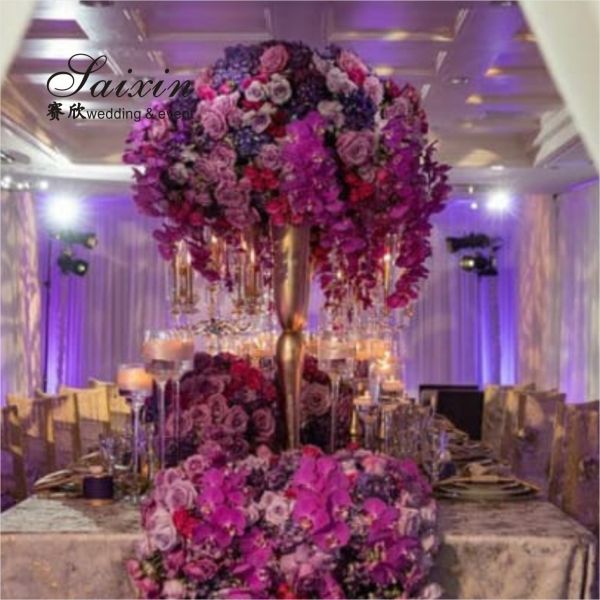 Красивая золотая металлическая ваза для дома Высокая для свадебных центров 80 см