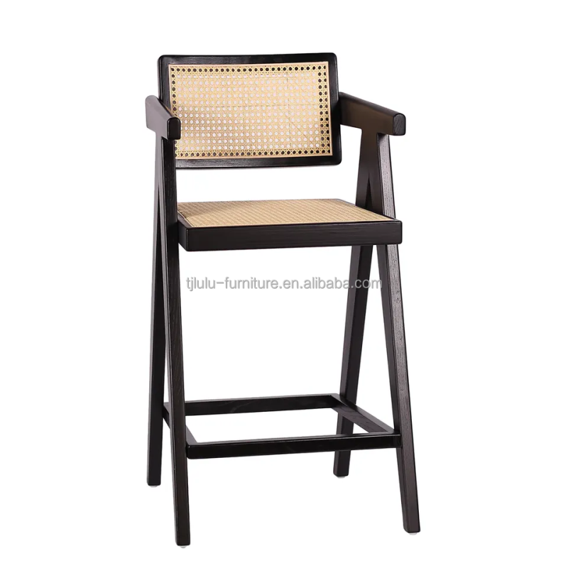 Solid Wood High Bar Stool Chair with Back Rest and Arms Natural/Walnut/Black