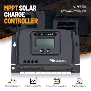 Digital Smart RV MPPT Solar Charge Controller with 100V Maximum Input Voltage 99.5% Efficiency and 5 Stage Charging