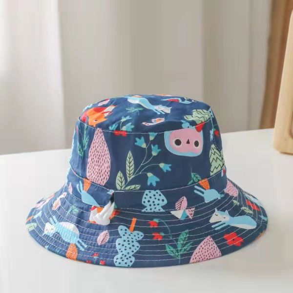 2022 Summer Plain Dyed Panama Children Cotton Cartoon Bucket Hat for Boys and Girls