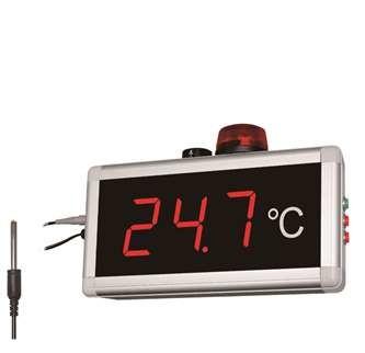 Exposição da temperatura ambiente da oficina, grande termômetro da exposição com alarme audível
