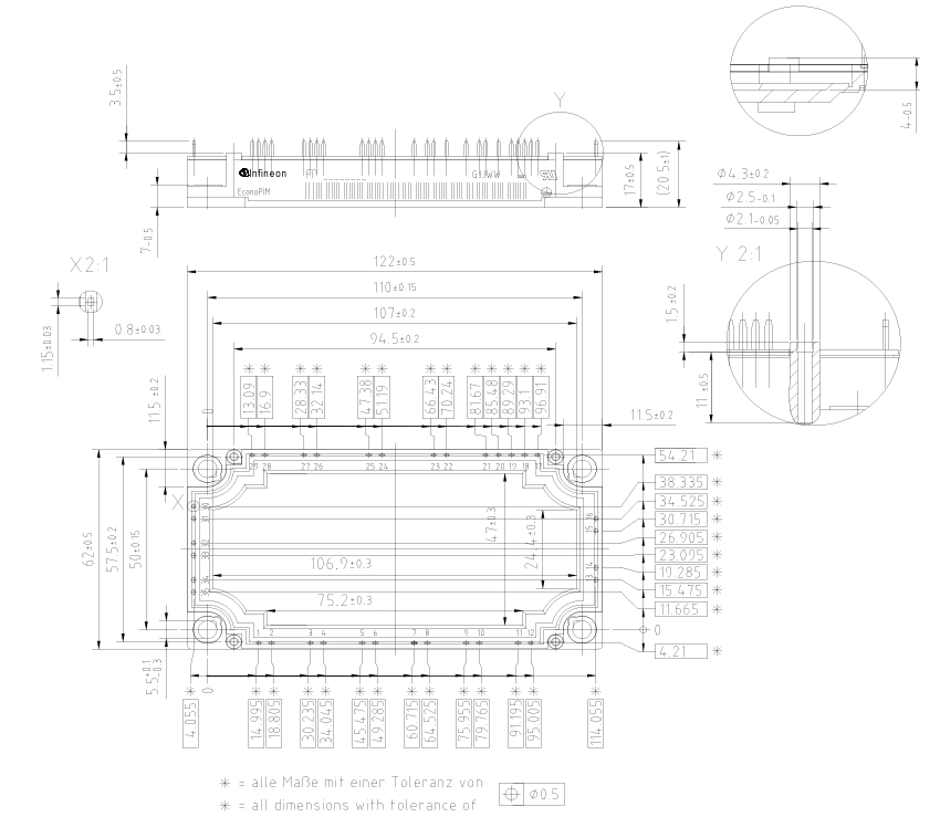 FP50R12KT4 1200V 50A PIM IGBT Module TRENCHSTOP™ IGBT4 Low Switching Loss Integrated Rectifier and Brake Copper Baseplate NTC High Switching Frequency For Motor Drives and HVAC