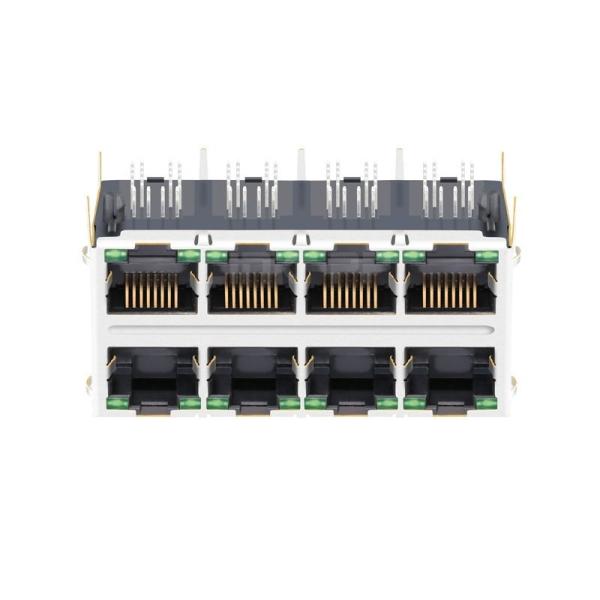 LPJ47403AWNL 10/100 Base-T 2X4 Port Ethernet RJ45 Jacks Tab Up Green/Green LED
