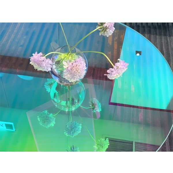 Oval Rainbow Glass Coffee Table Small Side Dining Room Glass Tea Table