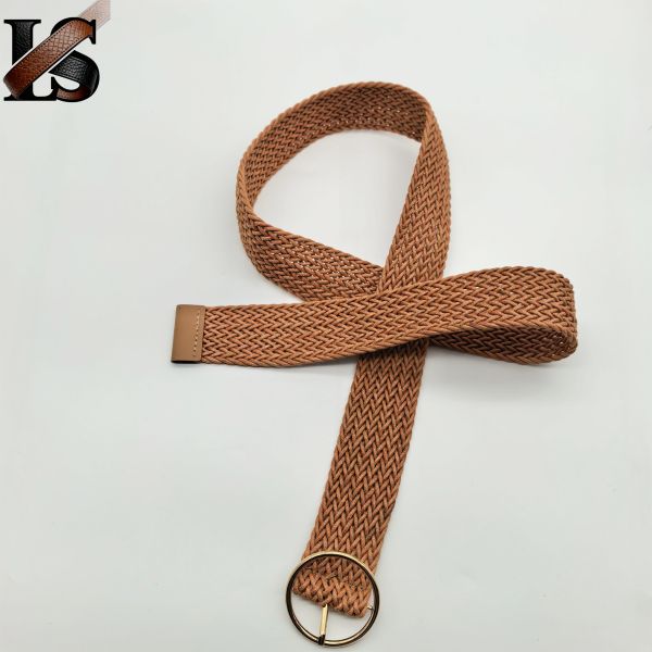 Brown Wax Rope Braided Belt for Women Lady Girl Metal Buckle Adjustable Knitted Belts