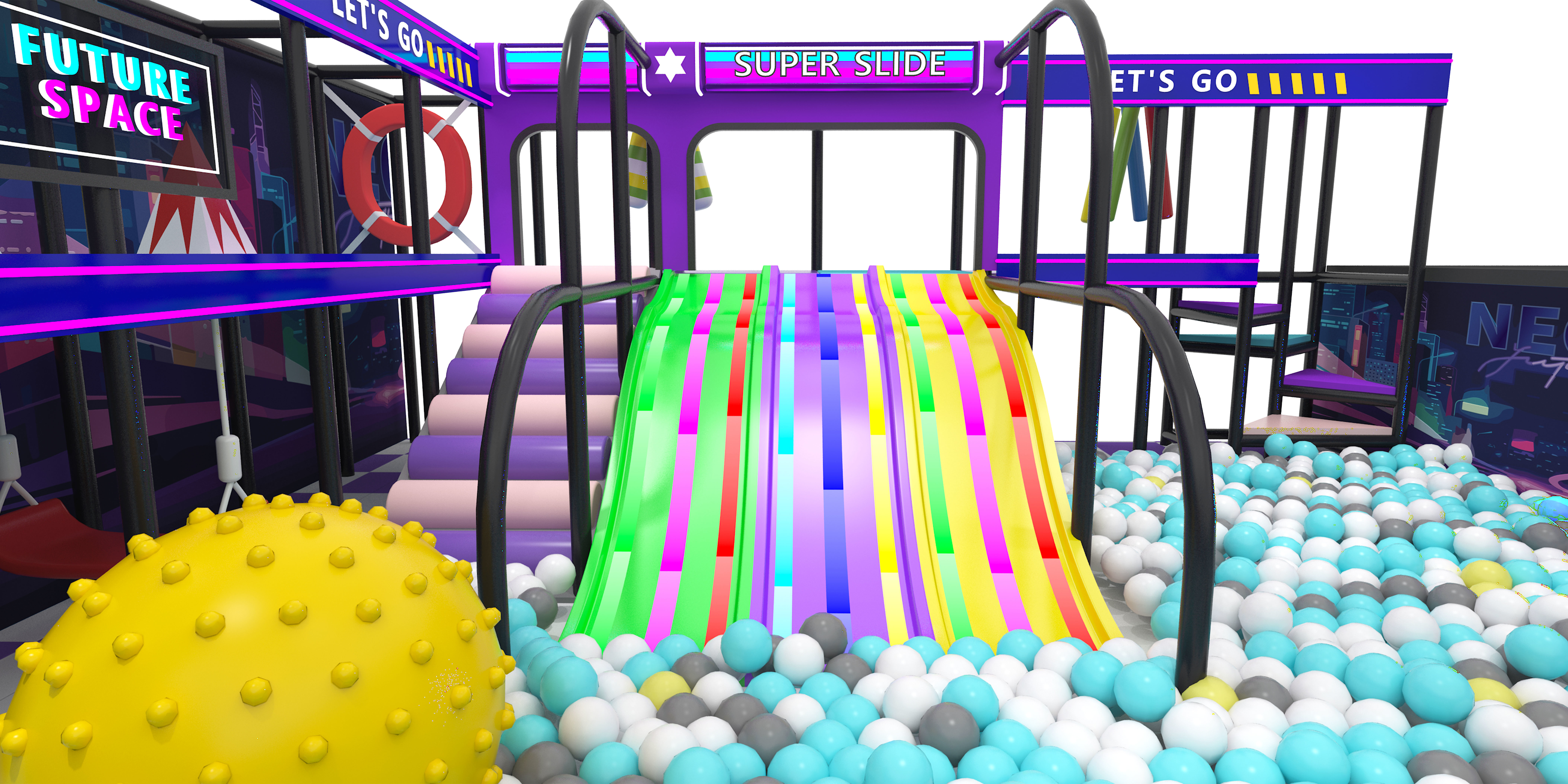 Future Space Neon Themed Indoor Soft Play Castle | Multi-Level Commercial Toddler Playground