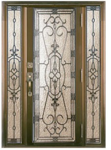 Wrought iron glass panel with  12*12 black steel bar