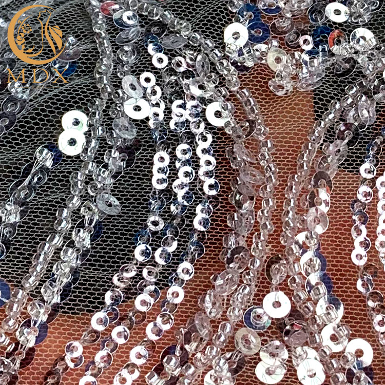 Роскошное белое вышитое Handmade ткани шнурка яркого блеска Sequin