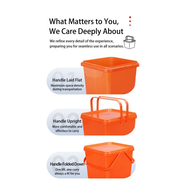 5L Plastic Square Bucket With Dual Handle and Lid Food Grade PP Container
