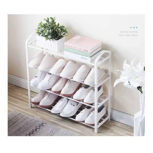 Oem 4 Tier Small Shoe Rack Organizer Black Metal Iron Curved Handle