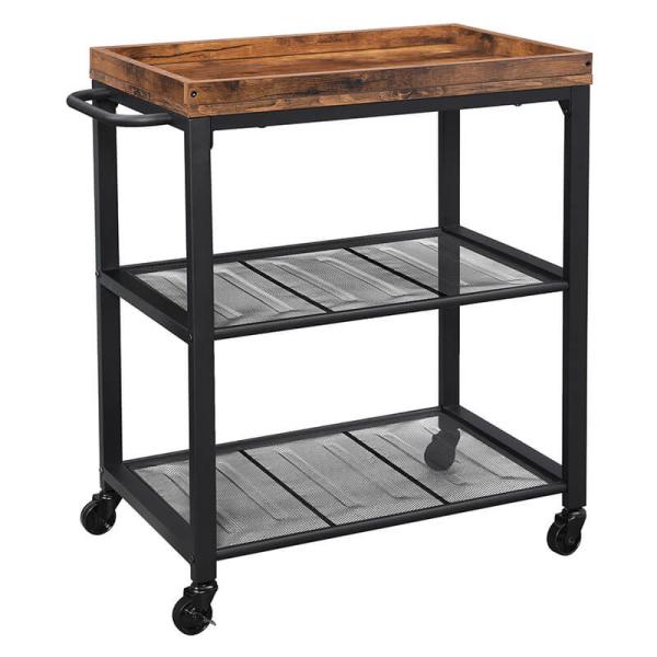 Small Trolley Cart for Sale, Industrial Wooden Rolling Cart, Rolling Cart for Kitchen, Kitchen Bar Cart, LRC75BX