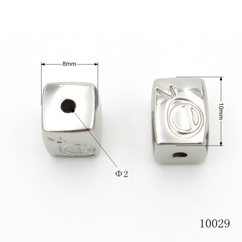 Shiny Nickel Polish Customized Logo Engraved Square Metal Beads For Bracelets Decorative Fittings