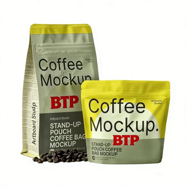 Custom Coffee Stand-Up Pouches with Resealable Zipper  Food-Grade Material Ideal for Fresh Coffee Bean & Ground Coffee Storage