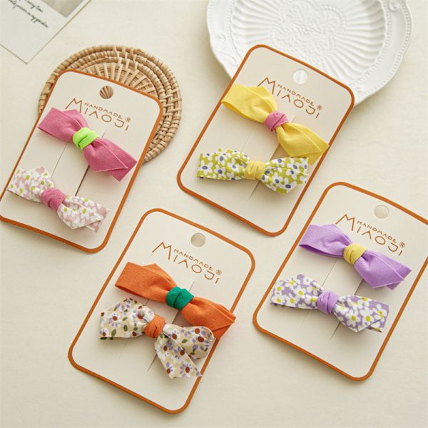 ins DIY girls accessories sweet floral fabric irregular bow duck mouth clip cute girl candy hair clip