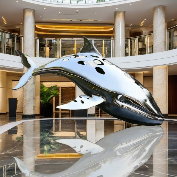 Customized Hollow-Out Leaping Whale Art Statue, Outdoor Water Feature Centerpiece