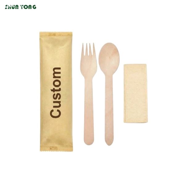 Premium Birch Bamboo Wooden Utensils Disposable Cutlery Set 160mm Spoons And Forks