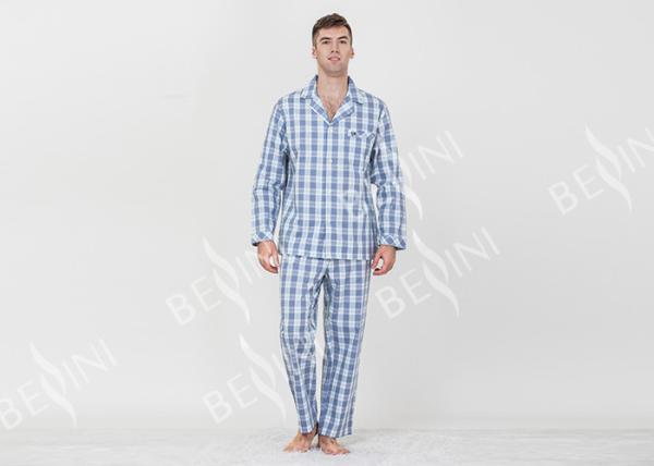 Long Sleeve Mens Lightweight Cotton Pajamas / Mens Winter Pyjamas Quick Dry