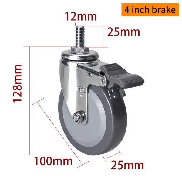 Wear Resistant Light Duty Casters 100mm 4 Inch Metal Casters 364S-74