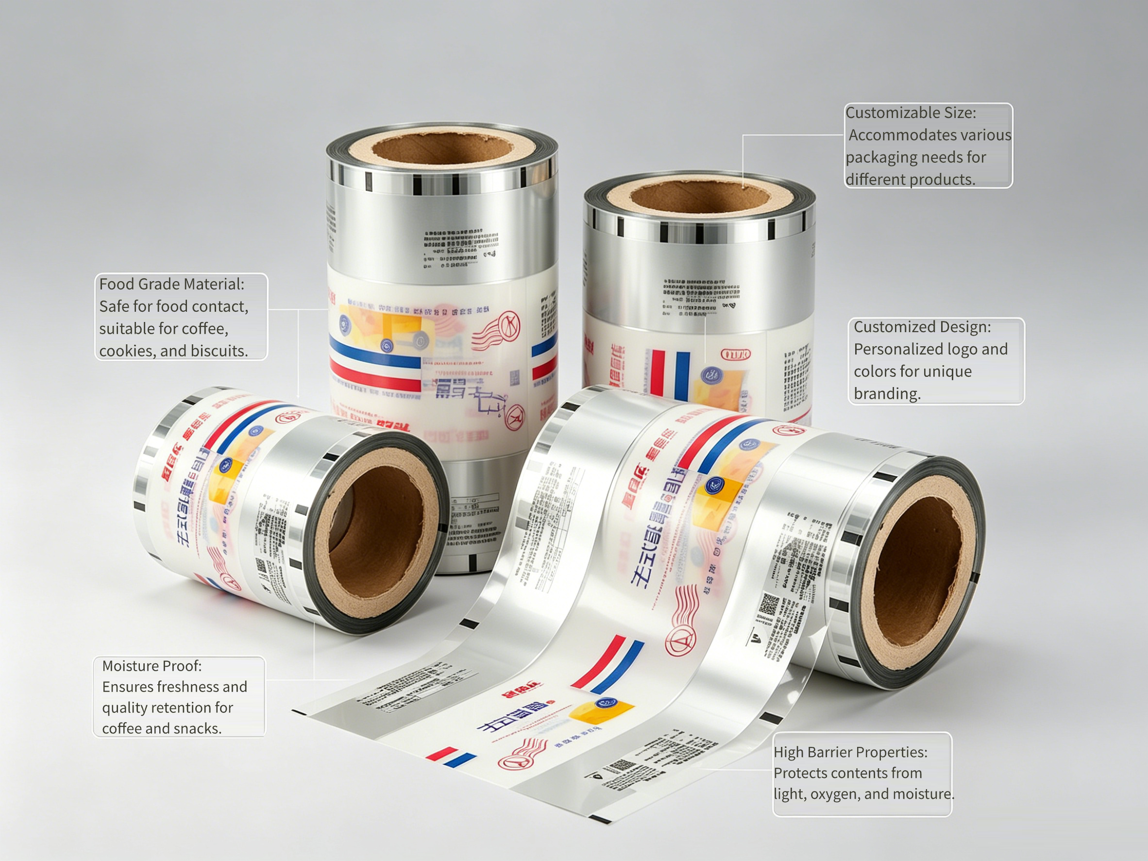 Glossy Transparent Food Grade Composite Packaging Roll Film | BOPP/CPP PET/PE Laminated Automatic Packing Roll Stock For Cheese Biscuit Candy OEM Custom Printed