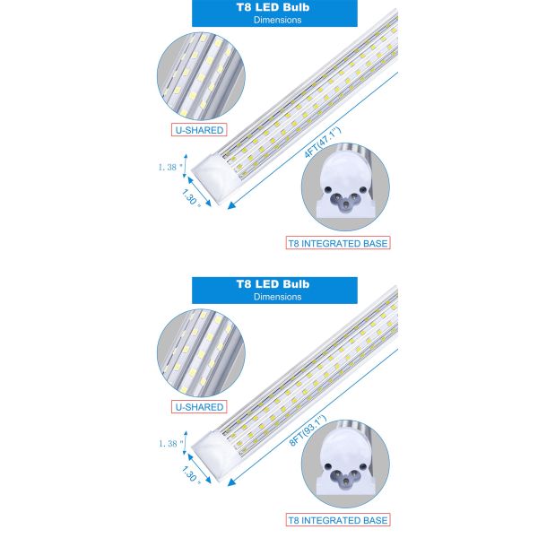 Cold White 14500LM 6000K Led Tube Light Fixture T8 4FT 144 Watt