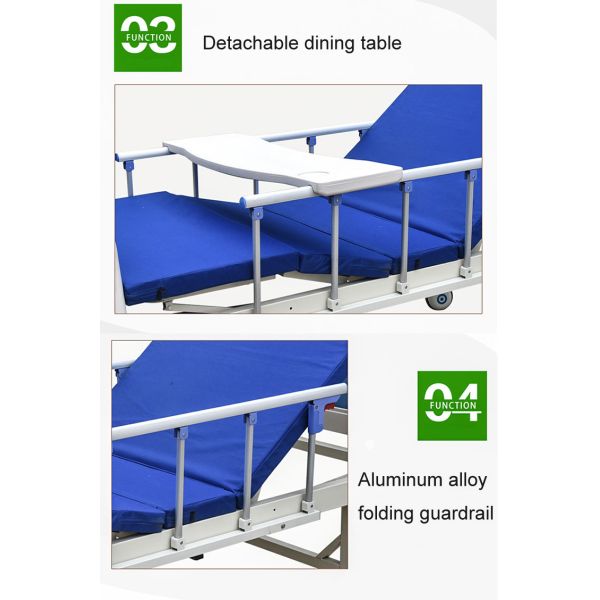 Two Crank Medical Hospital Ward Bed Backrest Adjustable With Dining Table