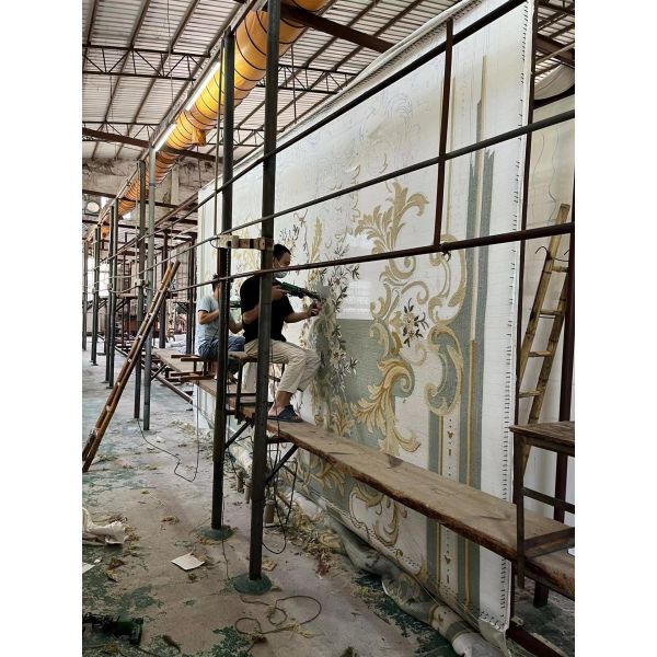 Handmade Turkish Silk Marine Carpet with Customized Trellis Pattern and Craftsmanship
