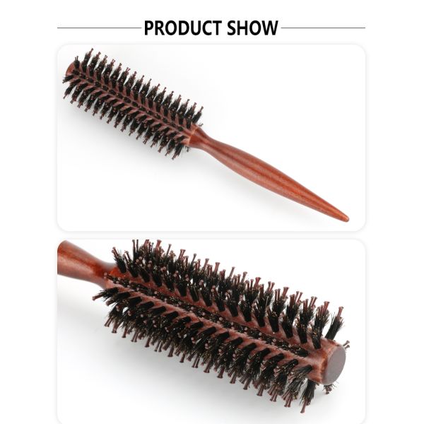 Natural Styling Anti Static Round Hair Curling Combs Set Of 3 With Wooden Handle