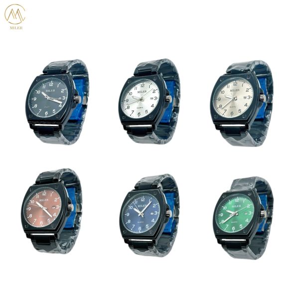 High Quality Luxury Black Case Stainless Steel Strap Waterproof Quartz Watch