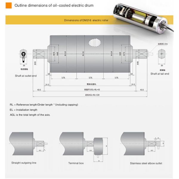 Ф216 Конвейерная лента с высоким крутящим моментом Электрический ролик 5кВ высокогрузный барабанный мотор для тяжелых конвейеров