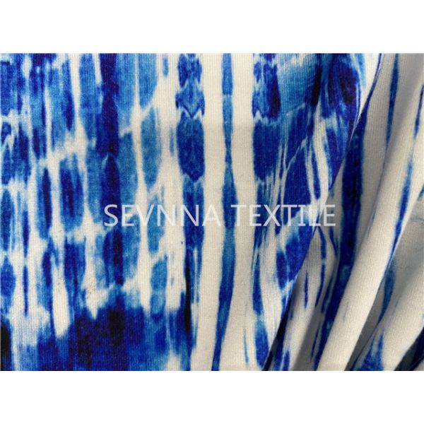 Custom Digital Printed Fresh Blue Activewear Knit Fabric Recycled UV Protect