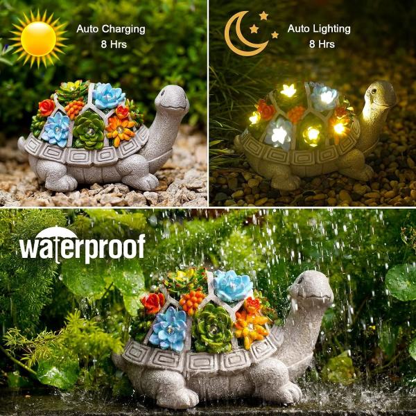 Suculento 7 luzes LED jardim solar estátuas ao ar livre tartaruga para pátio varanda presentes únicos de casa