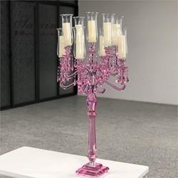 Blue Crystal Glass Candelabra Hurricane 9 Arm White Crystal Candelabra For Event Decor