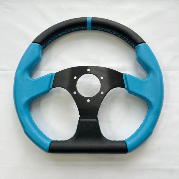 Blue Black 15 Inch Racing Steering Wheel 3 Spoke Flat Bottom ODM