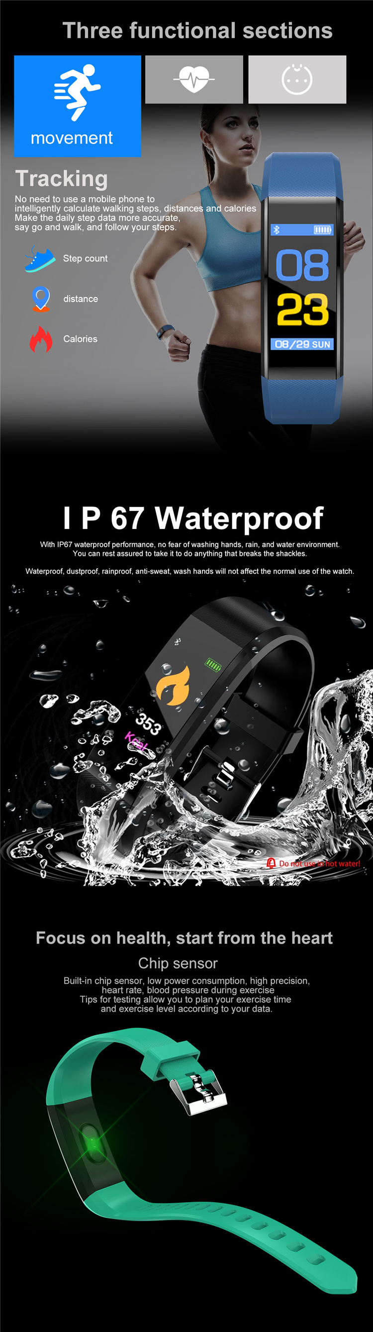 добавочный умный спорт водоустойчивое Reloj Inteligente 160 MAh дозора 115 браслет NFC 115 положительных величин подгонял