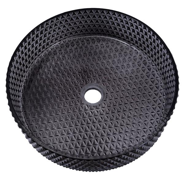 Diamond Shape Crystal Wash Basin 22 Inch Transparent Black Round Countertop Sink