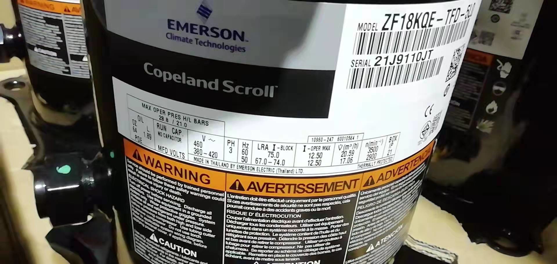 Компрессор компрессора ZB21KQE-PFJ-558 Copeland переченя 3HP Copeland герметичный для рефрижерации