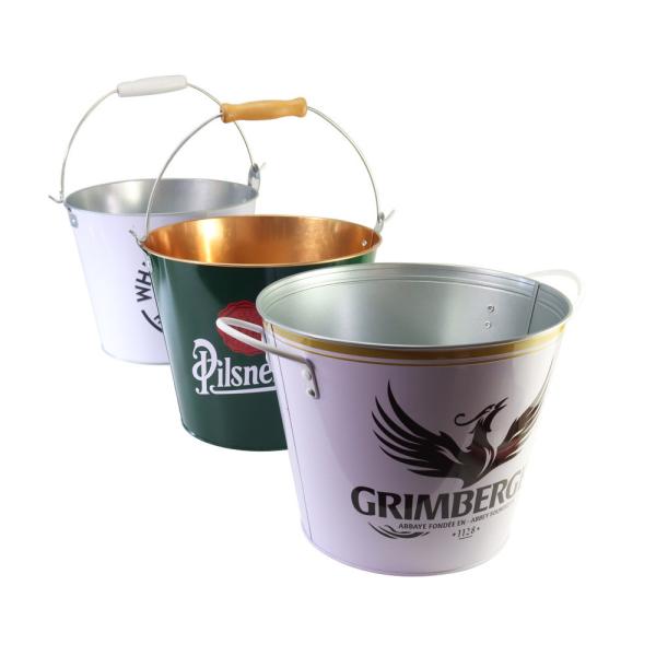 Rust Resistant Metal Tin Cans Round Galvanized Metal Ice Bucket With Bottle Opener