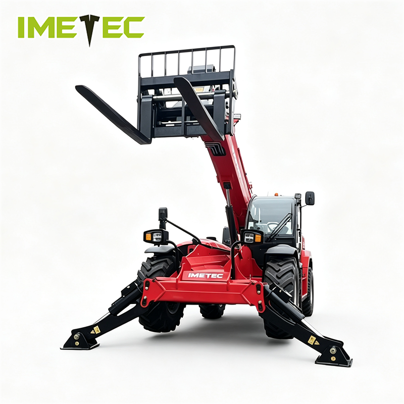 IMETEC Electric Telescopic Handler Forklift Rubber Off Road Tires 4 Wheel Steering