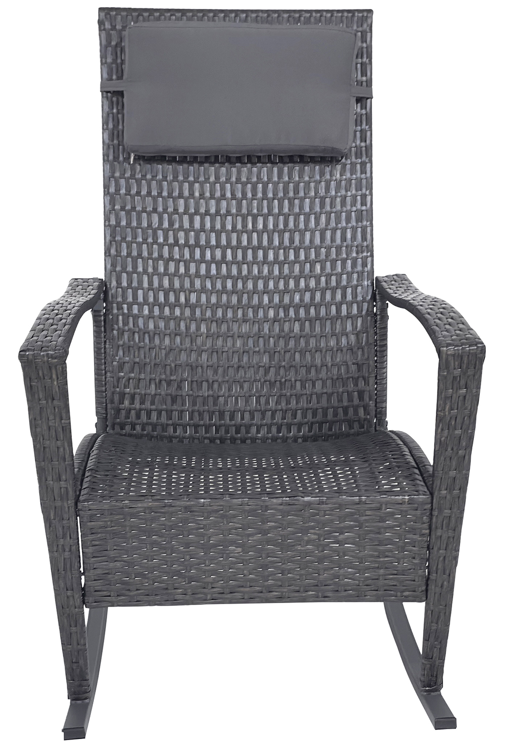 All-Weather PE Rattan Rocking Chair Set Outdoor Patio Conversation Wicker Rockers Tempered Glass Coffee Table for Balcony