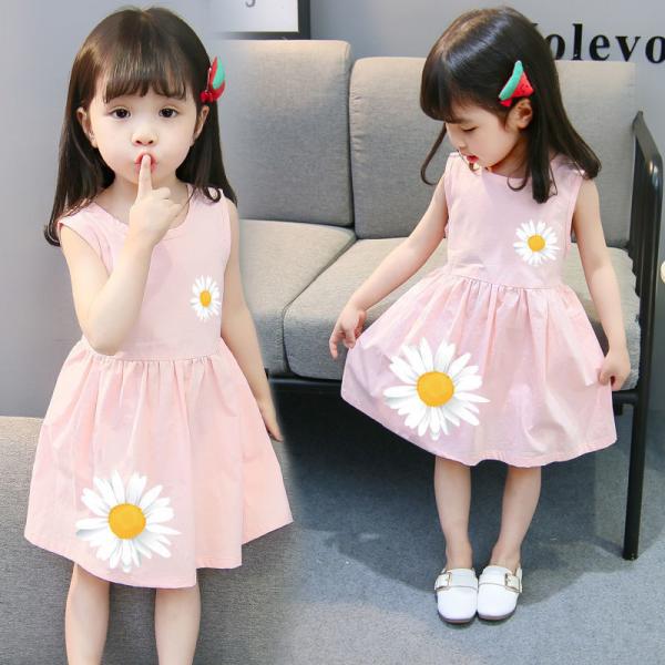 Breathable Fabrics Sleeveless A-Line Fabrics Girls Daisy Dresses