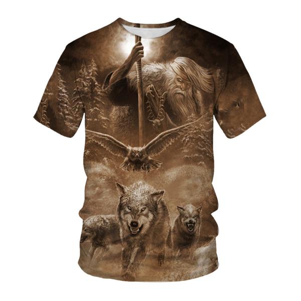Verão Homem T-Shirt de tamanho grande lobo raposa 3D Impressão digital pescoço redondo