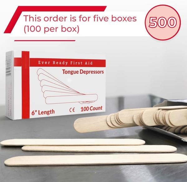 First Aid Wood 6 Tongue Depressors, Medical, All Purpose, Crafts - 500 Count