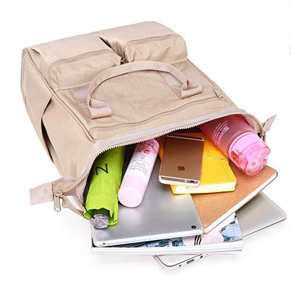 Khaki Canvas College Bags , Travel School Backpack With USB Charging Port