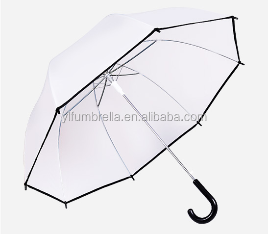 23inch 8K Paris Transparent Clear Umbrella for Raining Transparent Plastic J Handle