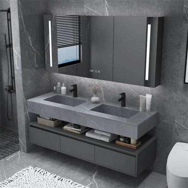 Raised Panel Plywood Vanity Bathroom Cabinet With Quartz Stone Vanity Top