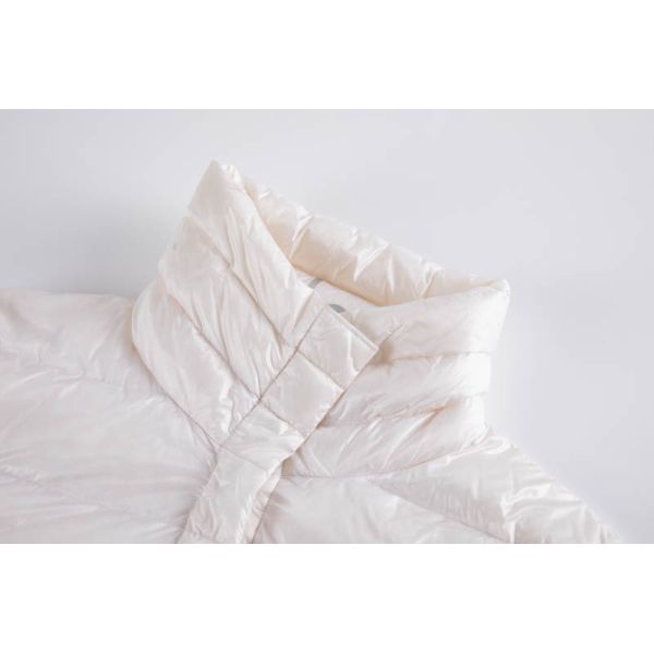 Women's Lightweight Down Jacket with Stand Collar Snap Cuffs in Off-White