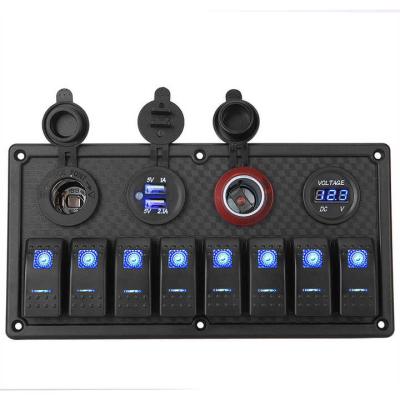 8 Group Marine Waterproof LED Rocker Switch Panel With Circuit Breaker Mounting